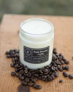 Fresh brewed coffee soy candle with coffee beans