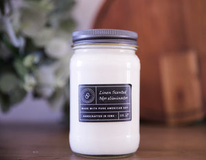 Pure soy wax candle linen scented odor eliminator